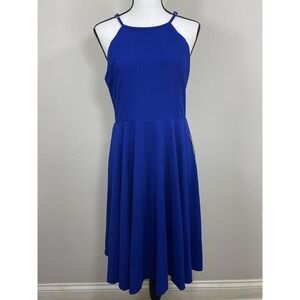 Lulus Dress Blue Sleeveless A-line Halter Mini Dress Fit Flare Large New